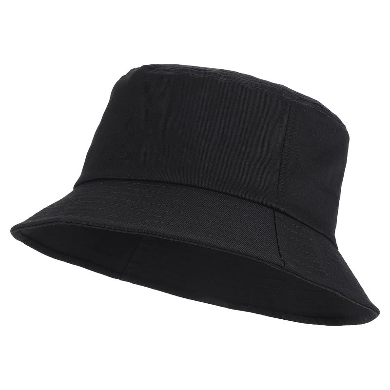Umeepar Unisex Cotton Packable Bucket Hat Sun Hat Plain Colors for Men Women (Black) - Image 1